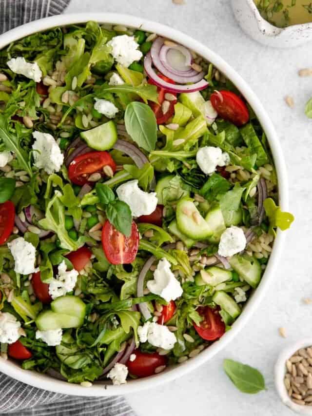 Lemon Orzo Salad with Goat Cheese Cheese Knees