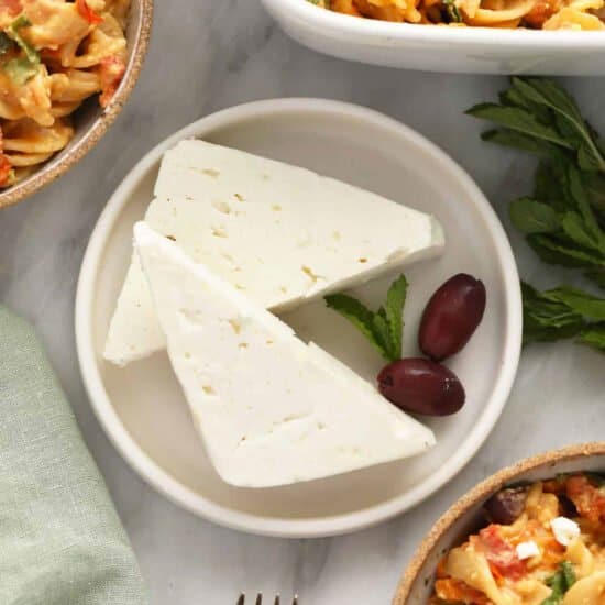 feta cheese on plate.