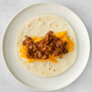 beef and cheese on tortilla