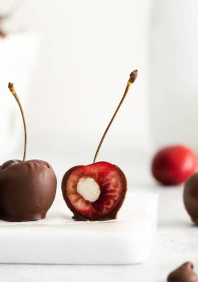 Chocolate covered cherries with marscapone in the middle.