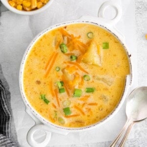 Corn chowder in a bowl.