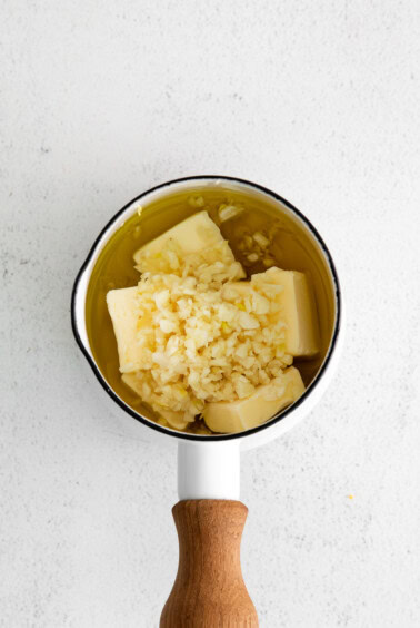 Garlic, butter, and olive oil in a small saucepan.