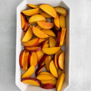 peaches in dish.