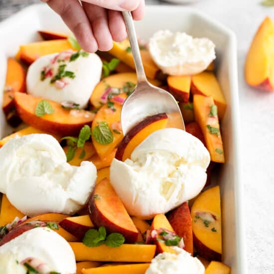 burrata salad in bowl.