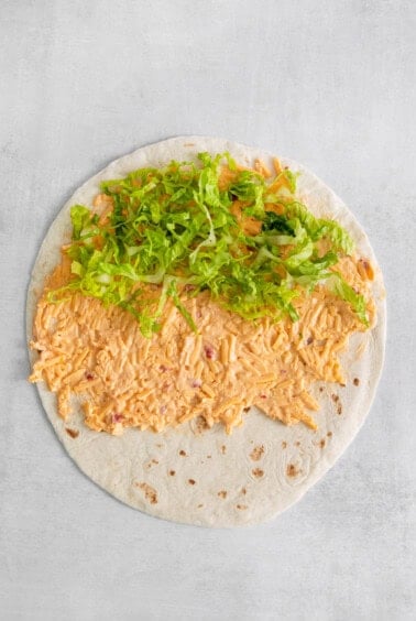 Lettuce on pimento cheese.