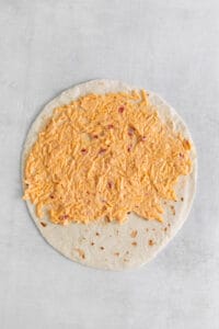 Pimento cheese on a tortilla.