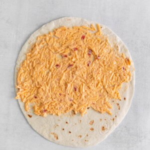 Pimento cheese on a tortilla.