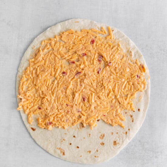 Pimento cheese on a tortilla.