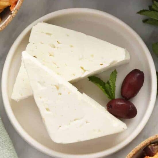 feta cheese on plate.