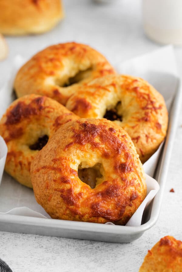 asiago bagels on platter.