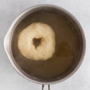 boiling bagel in water.