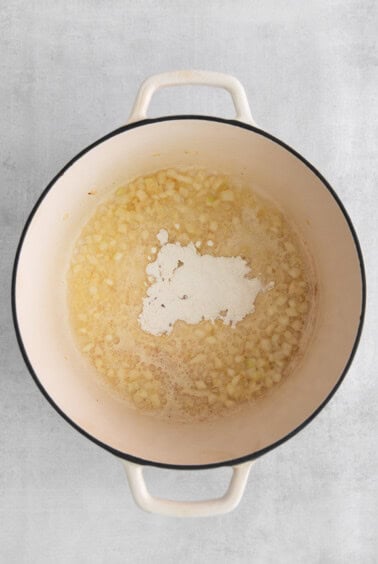 a pot filled with a mixture of flour and water.