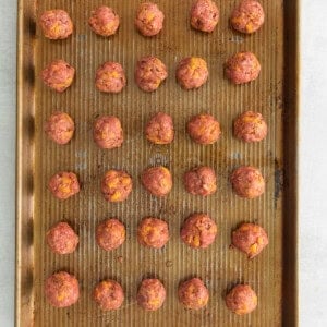 meatballs on a baking sheet.