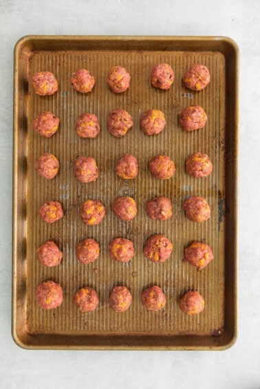 meatballs on a baking sheet.