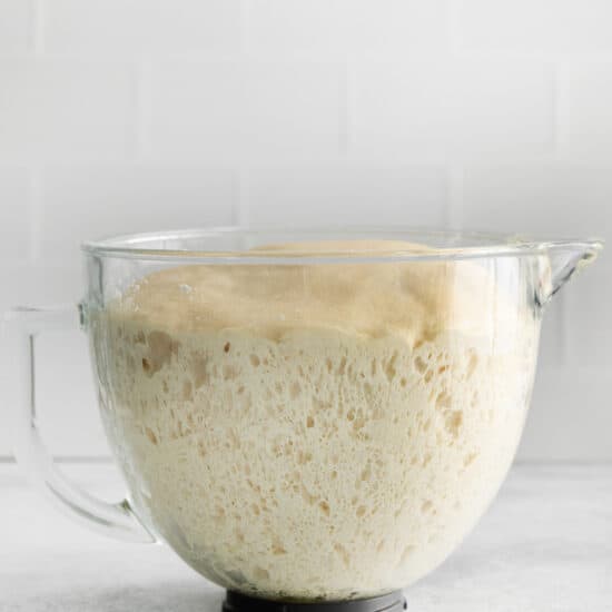 The dough doubled in size in a bowl.