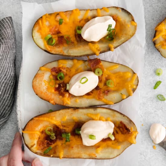 Potato skins on a platter.