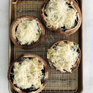 Stuffed mushrooms topped with mozzarella.