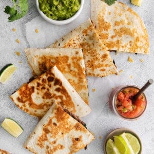 sliced steak quesadilla.