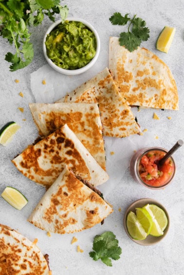 sliced steak quesadilla.