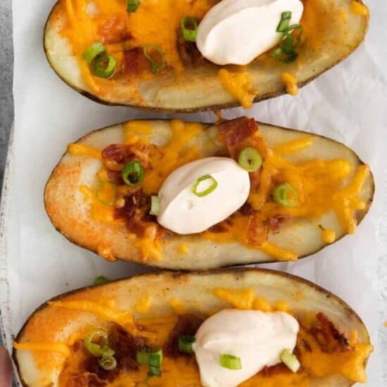 Potato skins on a platter.