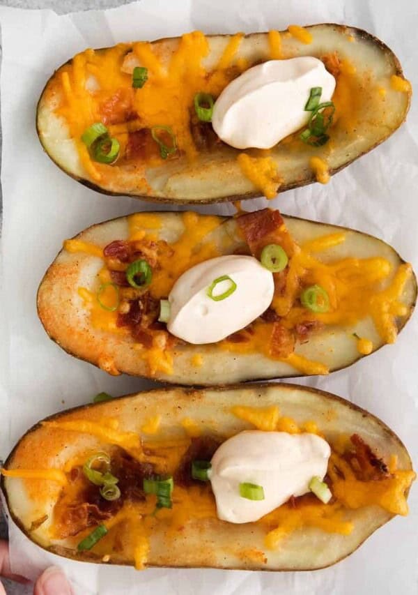 Potato skins on a platter.