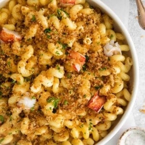 a bowl of lobster mac and cheese