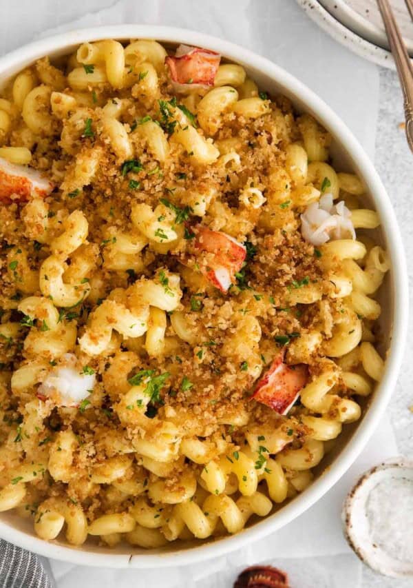 a bowl of lobster mac and cheese