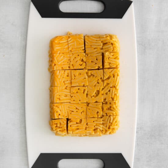 cubed mac and cheese.