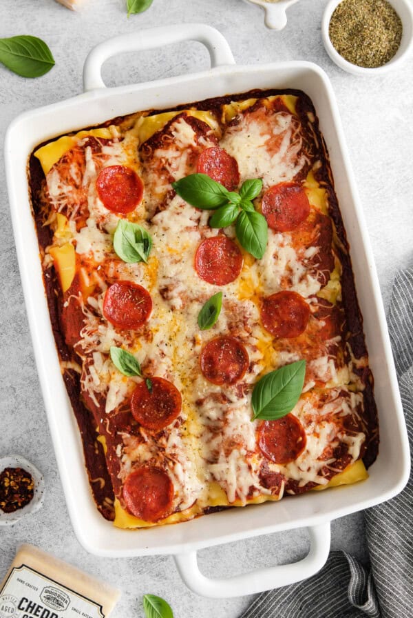 Pizza lasagna roll ups.