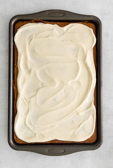 a pan with a white icing on it.