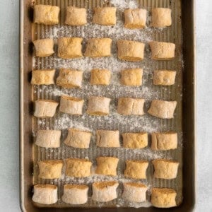 gnocchi on baking sheet.