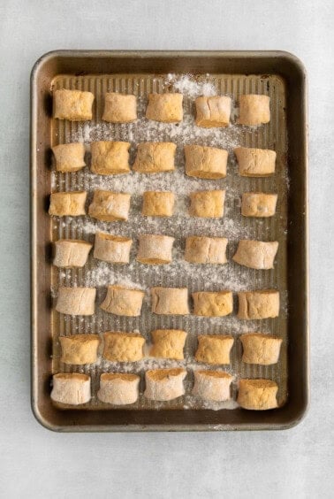 gnocchi on baking sheet.