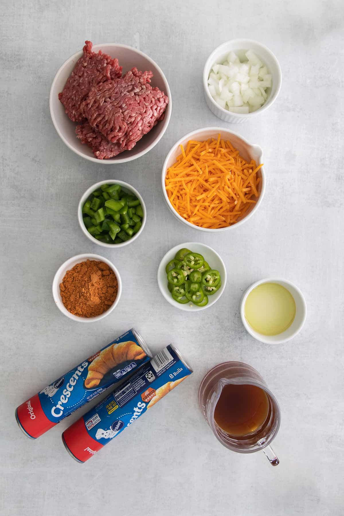 Ingredients for taco pockets in bowls.