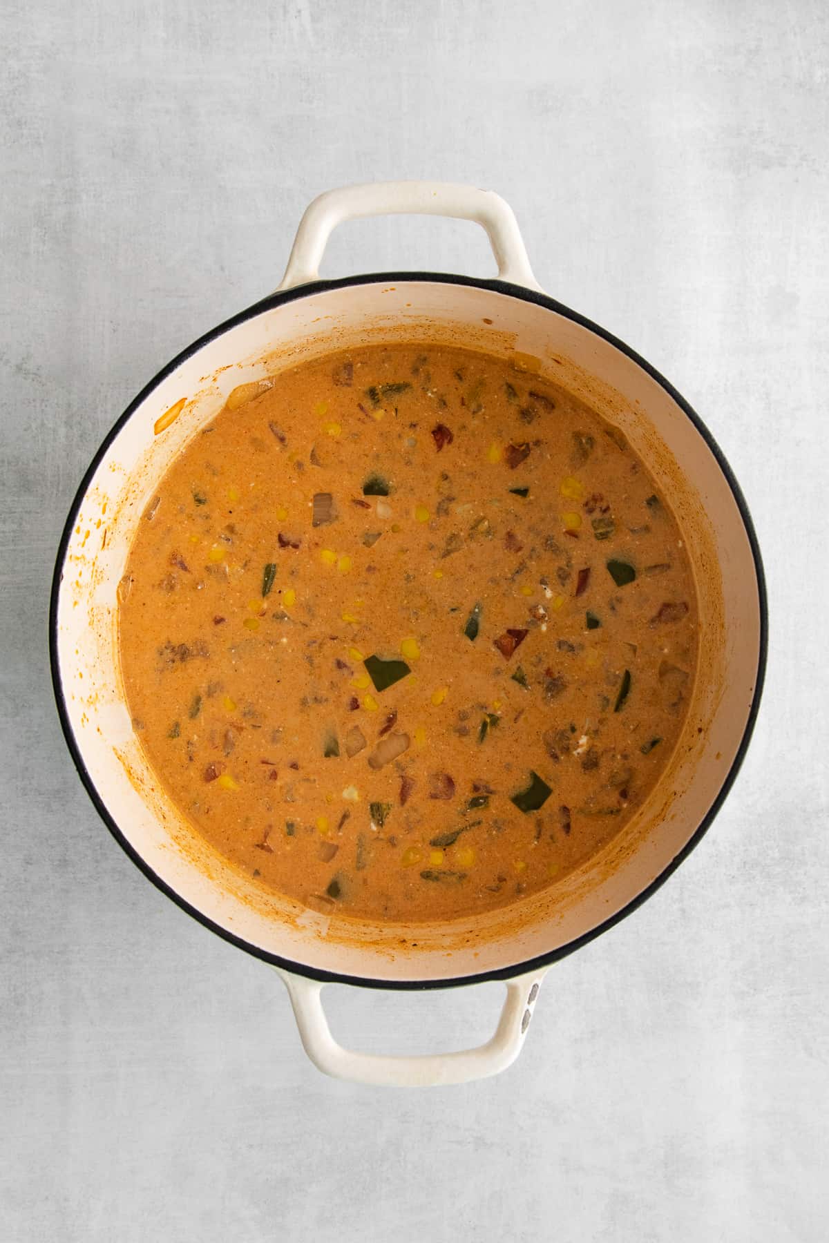 creamy taco soup in dutch oven.