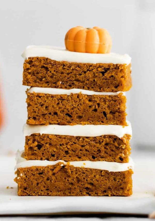 Pumpkin bars with cream cheese frosting.