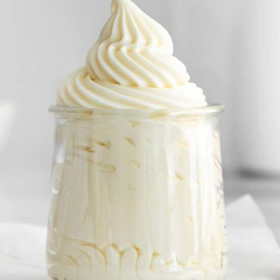 Whipped cream cheese frosting in a jar.