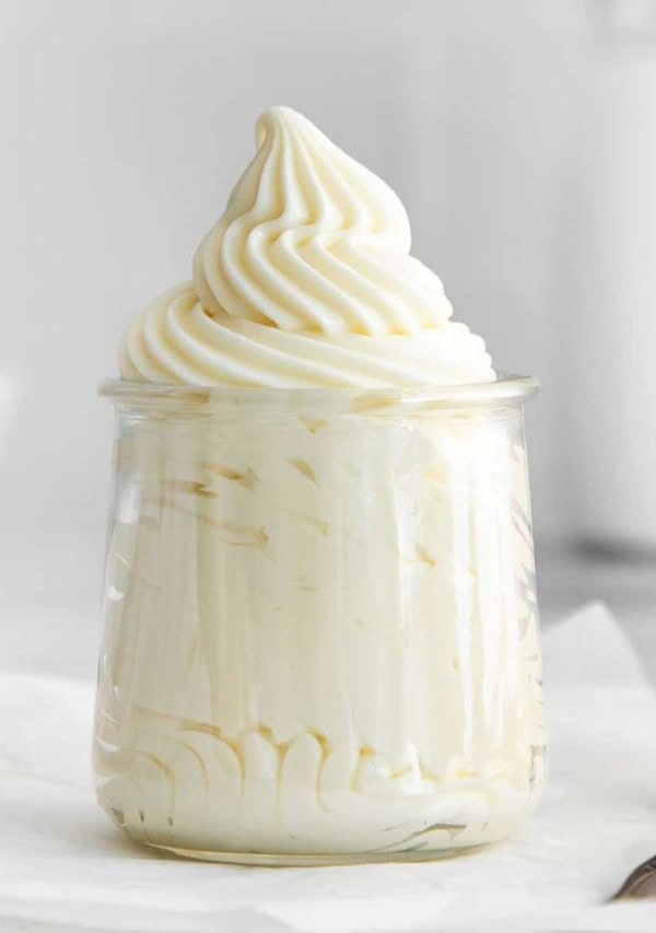 Whipped cream cheese frosting in a jar.