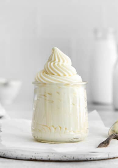 Whipped cream frosting in a jar.