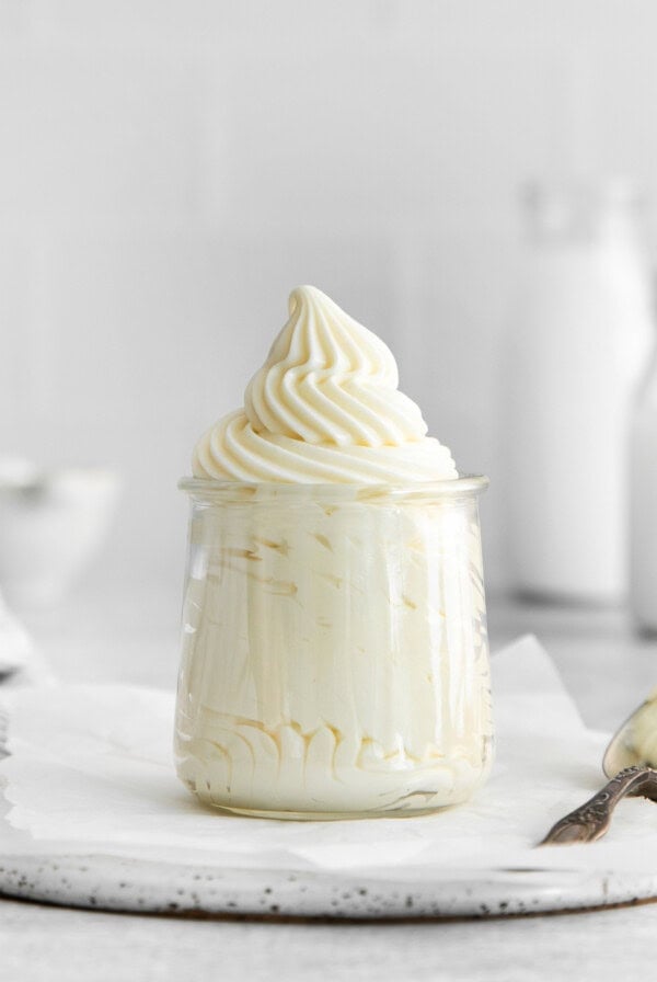 Whipped cream frosting in a jar.