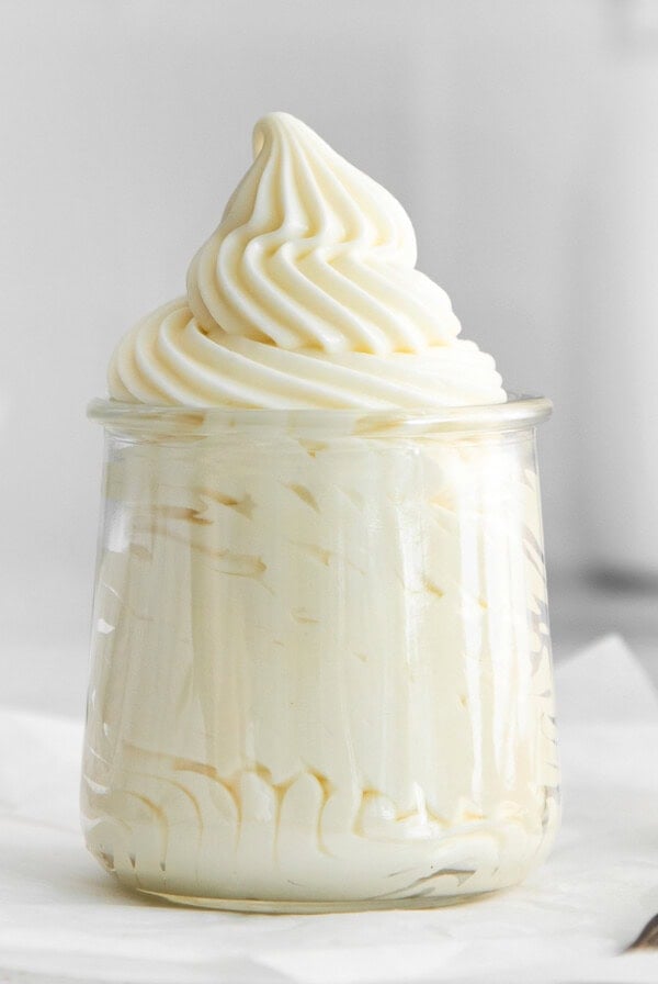 Whipped cream cheese frosting in a jar.