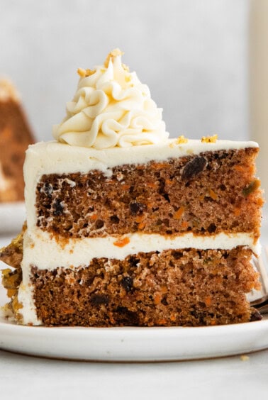 Carrot cake on a plate.