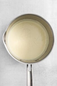 a pan with a white liquid in it.