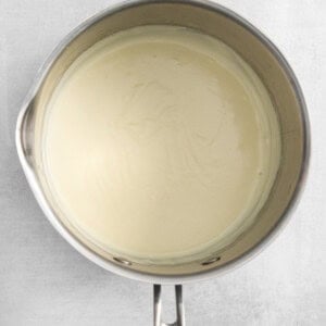 a pan with a white liquid in it.