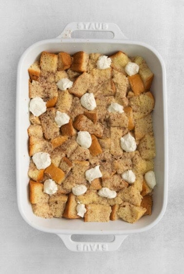 cream cheese on top of french toast bake.