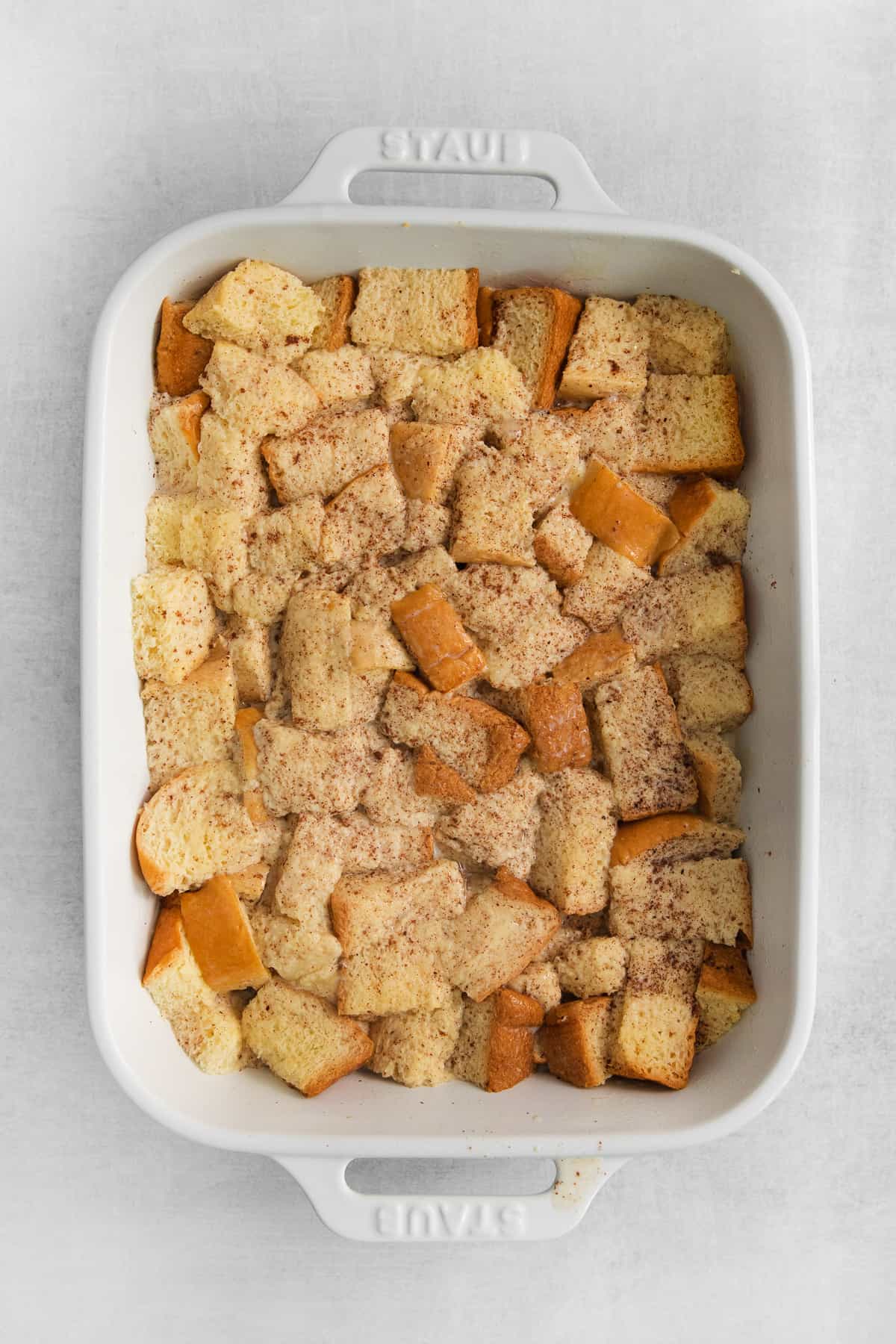 French toast casserole in casserole dish.