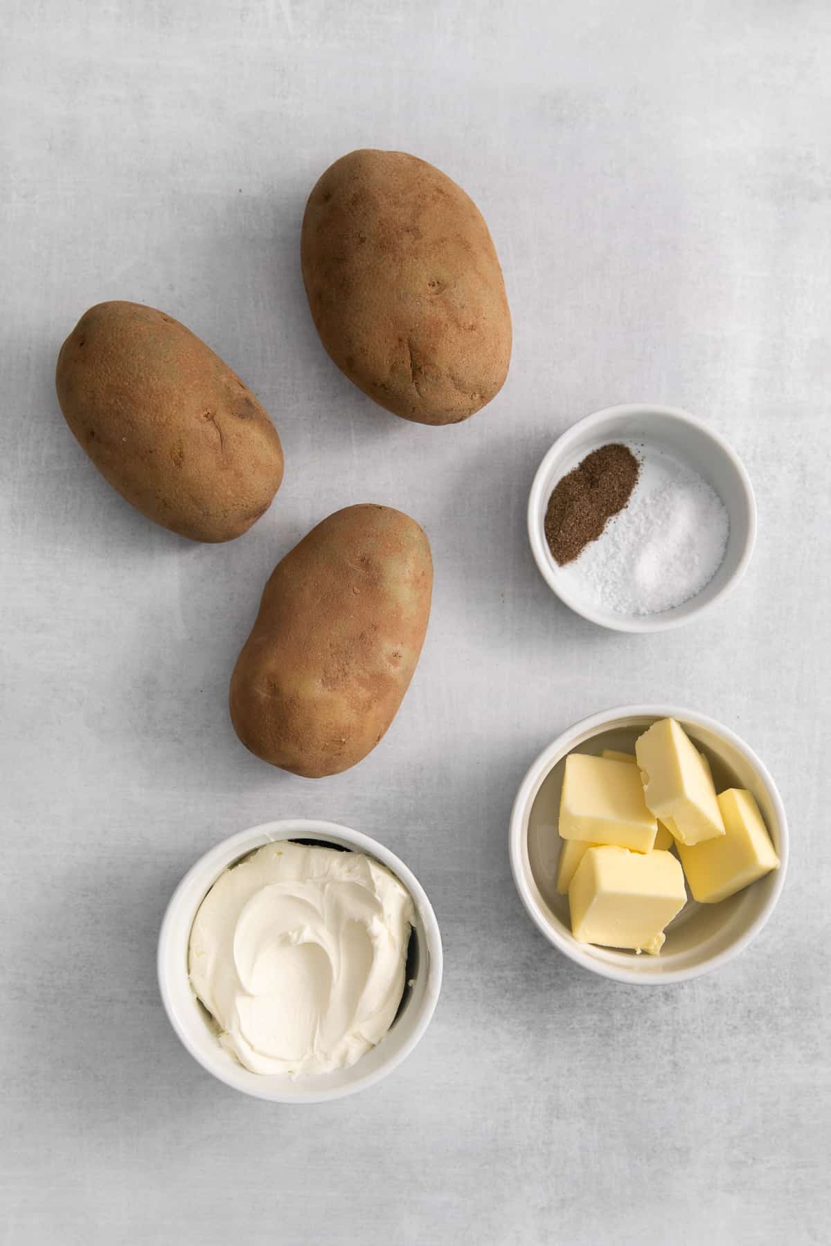 Ingredients for cream cheese mashed potatoes.