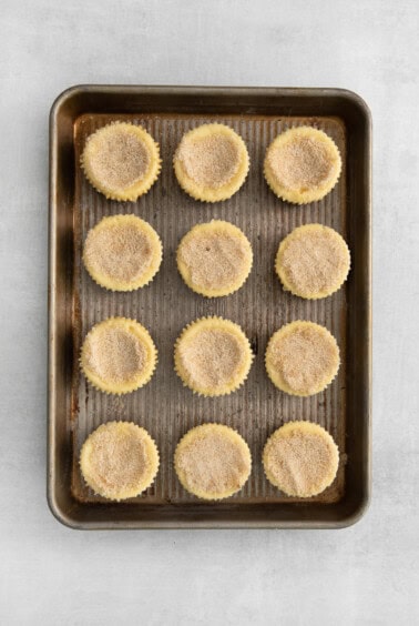 Sugar on top of every mini cheesecake.