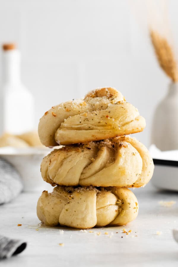 Stacked Parmesan Garlic Knots.