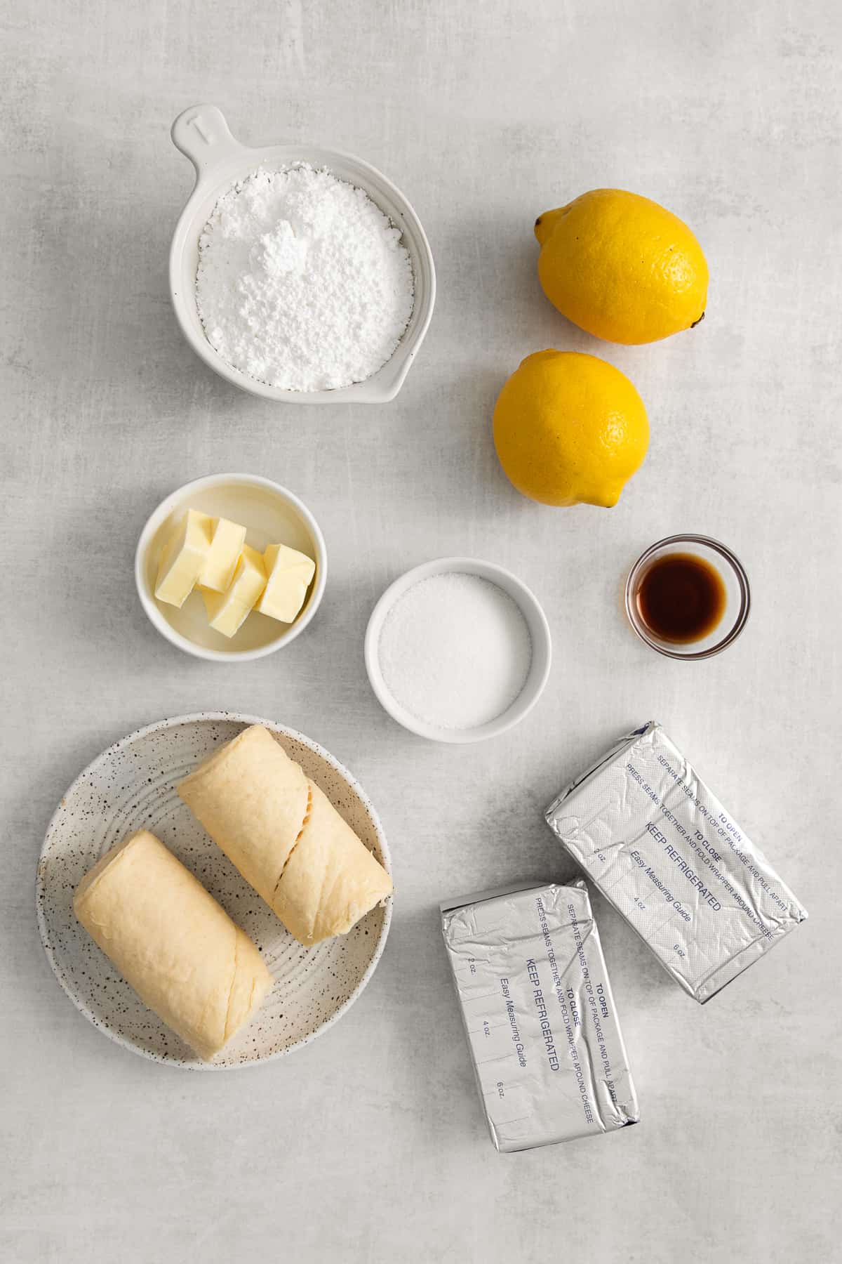 Ingredients for lemon cream cheese bars.
