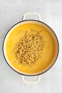 macaroni and cheese in a pot on a white background.